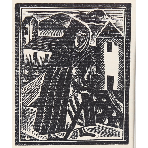 668 - David Jones, family at the hearth, original woodcut print, 1923 by St Dominic's Press, 7.5cm x 9.5cm... 