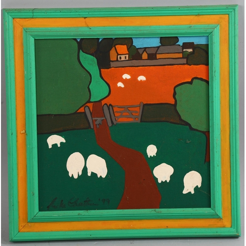 671 - Mike Cheetham, Totts Farm, Kew, acrylic on canvas board, 1999, 30cm x 30cm, framed