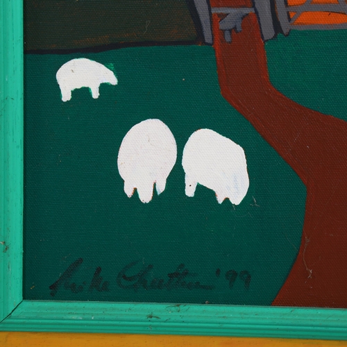 671 - Mike Cheetham, Totts Farm, Kew, acrylic on canvas board, 1999, 30cm x 30cm, framed