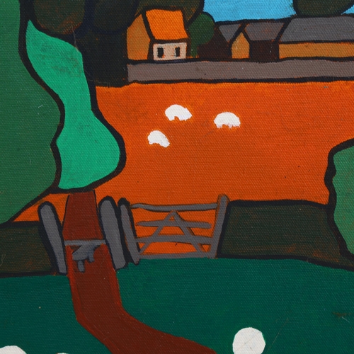 671 - Mike Cheetham, Totts Farm, Kew, acrylic on canvas board, 1999, 30cm x 30cm, framed