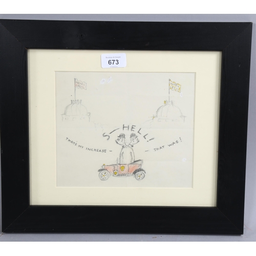 673 - Rex Whistler (1905 - 1944), Shell Oil advertising sketch, pencil/crayon on paper, 18cm x 21cm, frame... 