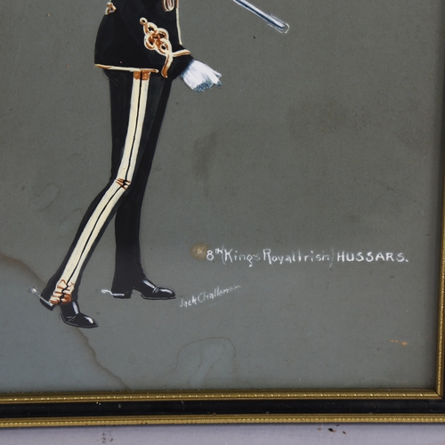 674 - Jack Challenor, 8th King's Royal Irish Hussars uniform, gouache on grey paper, signed, 33cm x 23cm, ... 