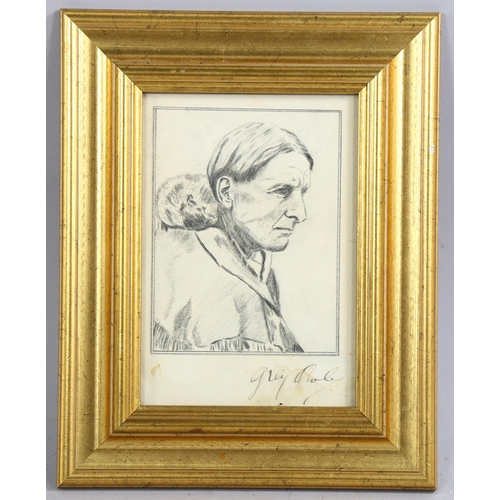 678 - Early 20th century pencil portrait of Grey Owl, signed below the image in ink by Grey Owl, image 13c... 