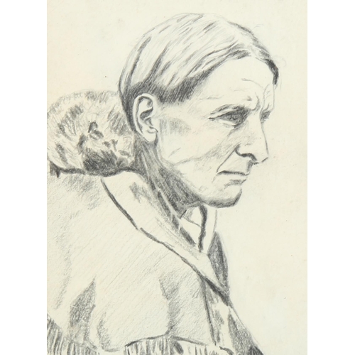 678 - Early 20th century pencil portrait of Grey Owl, signed below the image in ink by Grey Owl, image 13c... 