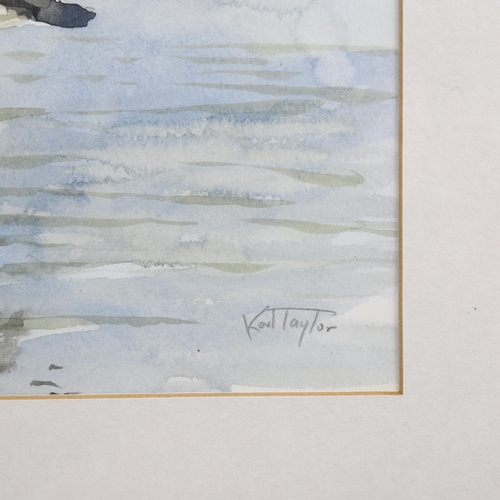 681 - Karl Taylor, red breasted Merganser 1992, watercolour, signed, 12cm x 29cm, framed