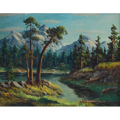 682 - W M Raade, Canada mountains, 1969, signed, 18cm x 24cm, framed