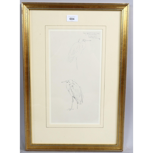 684 - Archibald Thorburn (1860 - 1935), studies of Great White Egret, pencil with annotations, sheet 32cm ... 