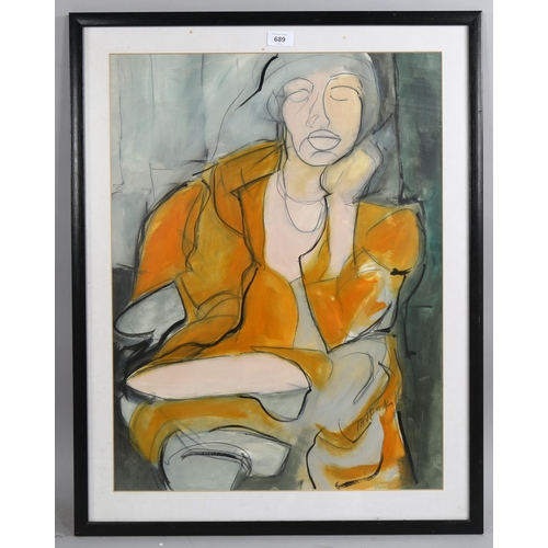 689 - Vincent Mikuska, figure study, acrylic/pencil on paper, signed and dated 1990, 64cm x 48cm, framed w... 