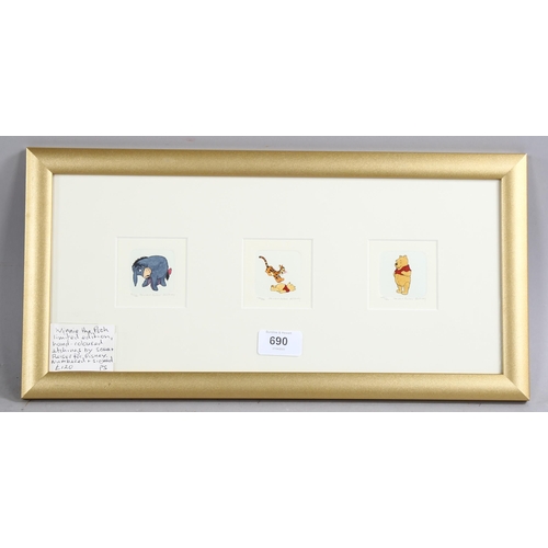 690 - A set of 3 Winnie The Pooh hand-coloured etchings, by Sowat Reiser for Disney, signed in pencil from... 