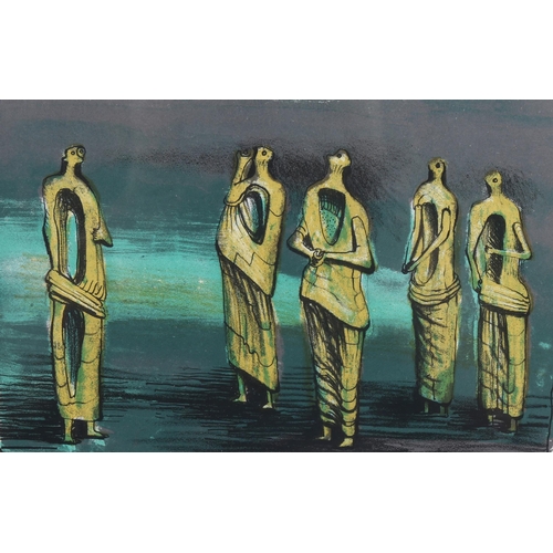 694 - Henry Moore (1898 - 1986), standing figures, 1950 experimental plastic plate lithograph, Penrose Cra... 