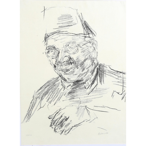 700 - Oskar Kokoschka, portrait, original lithograph circa 1970, signed in pencil from an edition of 150, ... 