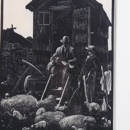 708 - Clare Leighton (1898-1989), woodcut on paper, Lambing, 16.5cm x 12cm, mounted, framed and glazed. Pr... 