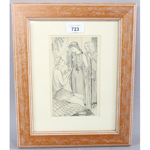 723 - John Buckland Wright (1897-1954), collotype on paper, Paris and Helen, 17.5cm x 10cm, from The Iliad... 