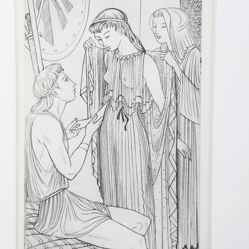 723 - John Buckland Wright (1897-1954), collotype on paper, Paris and Helen, 17.5cm x 10cm, from The Iliad... 