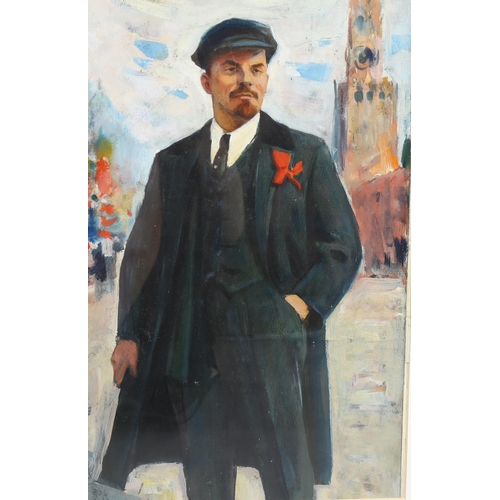 724 - Vladimir Nikolaevich Simashkevic (1907-1978), oil on paper, Lenin, 40.5cm x 26 cm, mounted and frame... 