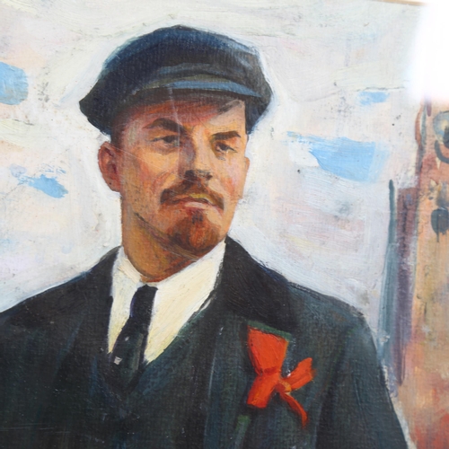 724 - Vladimir Nikolaevich Simashkevic (1907-1978), oil on paper, Lenin, 40.5cm x 26 cm, mounted and frame... 