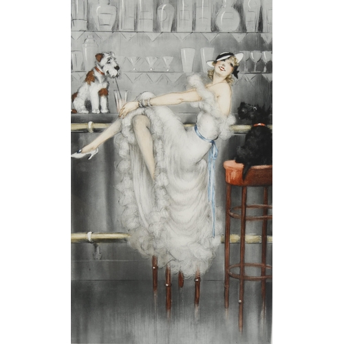 732 - Louis Icart (1888 - 1950), cocktail bar scene, hand coloured etching, signed in pencil, published Ne... 