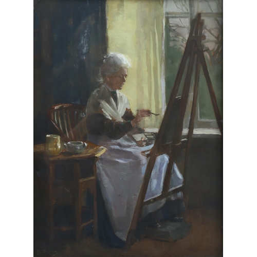 734 - Elizabeth (Bessie) Rendall, the painter painted, oil on wood panel, signed with monogram dated 1905,... 