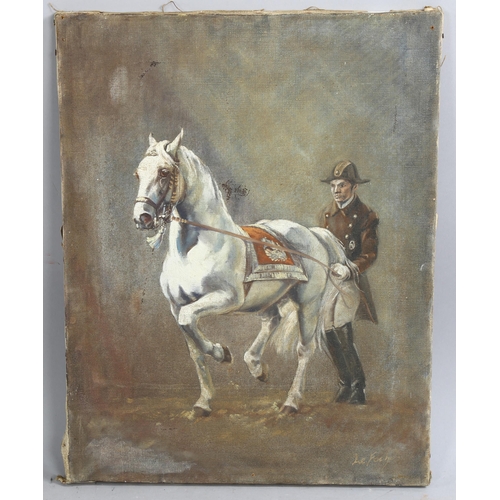 743 - Le Foche, Lipizzaner stallion, oil on canvas, signed, 45cm x 35cm, unframed