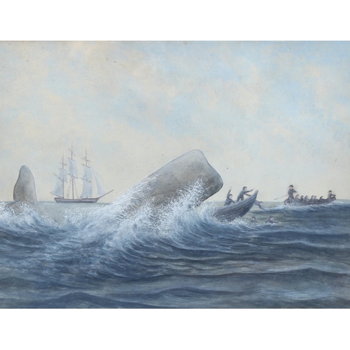 744 - 19th century whaling scene, watercolour/gouache, unsigned, 25cm x 35cm, framed