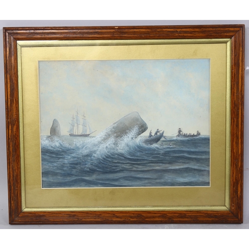 744 - 19th century whaling scene, watercolour/gouache, unsigned, 25cm x 35cm, framed