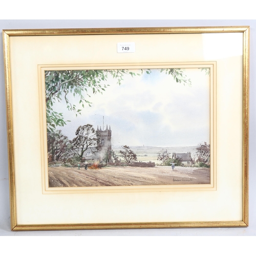 749 - Ashton Cannell (1927 - 1994), the bonfire Arbory Church Isle of Man, watercolour, signed, 25cm x 35c... 