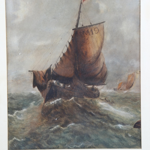 751 - Watercolour, sailing barges in a storm, signed with monogram, dated '02, 60cm x 43cm, framed