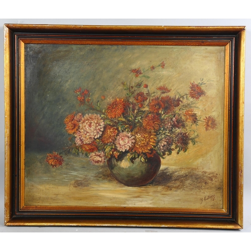 752 - Mid-20th century French School, still life study, oil on board, indistinctly signed, 60cm x 75cm, fr... 