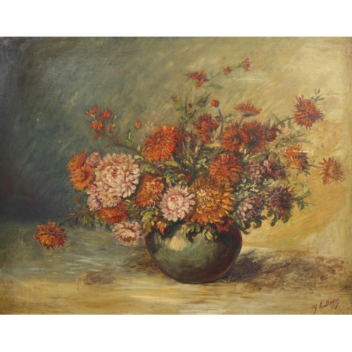 752 - Mid-20th century French School, still life study, oil on board, indistinctly signed, 60cm x 75cm, fr... 