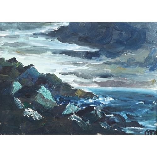 757 - D J Houlder, storm swept seascape, oil on canvas, signed with monogram, 30cm x 40cm, framed