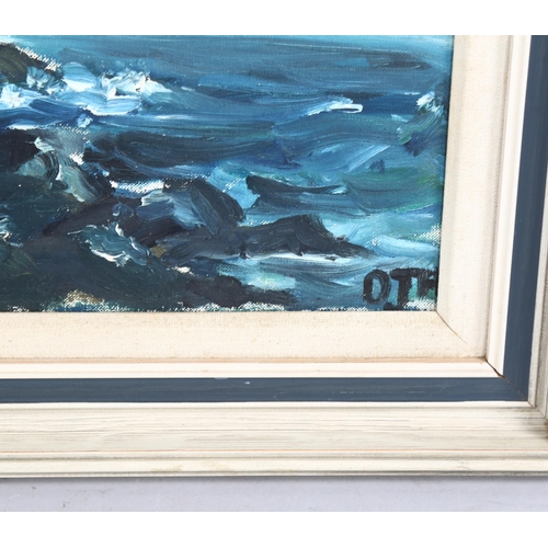 757 - D J Houlder, storm swept seascape, oil on canvas, signed with monogram, 30cm x 40cm, framed