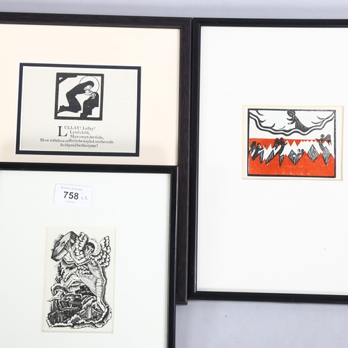 758 - Eric Gill, 3 wood engravings, including the revelation published 1936, 11cm x 7cm, framed (3)