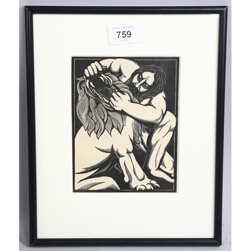 759 - R Gibbings, Samson and Delilah, wood engraving 1936, published by Golden Cockerel Press, image 15cm ... 