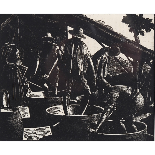 762 - Claire Leighton, treading grapes, wood engraving, published in the London Mercury 1929, 12.5cm x 15c... 