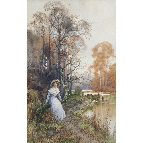 765 - Ernest Haslehurst (1866 - 1949), portraits of women in rural settings, watercolours, 28cm x 19cm, fr... 