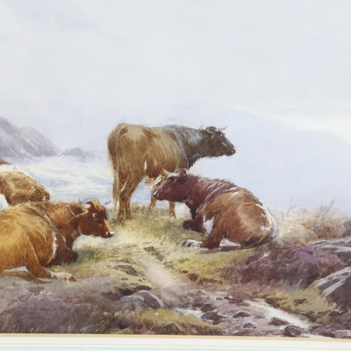 767 - Tom Rowden (1842 - 1926), cattle resting in the mountain mists, signed and dated '96, 24cm x 51cm, f... 