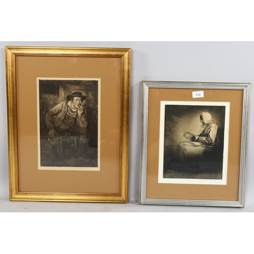 772 - Mortimer Menpes (1855 - 1938), 2 portrait studies, etchings, both signed in pencil, plate 25cm x 20c... 