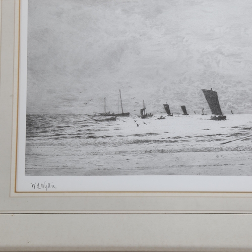 775 - After William Wyllie, 2 prints, seascapes, printed signatures, largest image 29cm x 51cm, framed