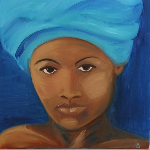 778 - Contemporary oil on canvas, portrait of a woman, signed with monogram, 76cm x 60cm, unframed