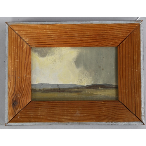 784 - John Miller, moorland storm, oil on board, 10cm x 17cm, framed