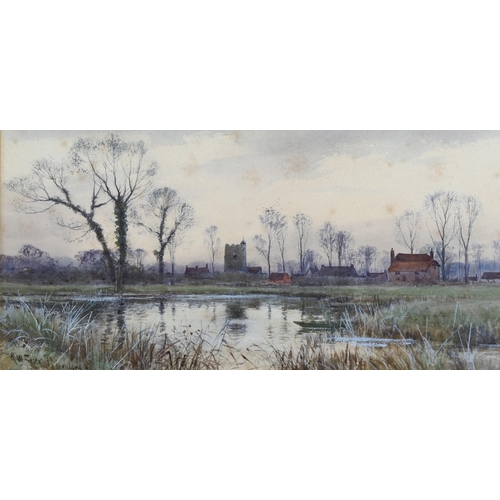 794 - Robert Winchester Fraser, river scene, Moulsey, watercolour, signed, 18cm x 35cm, framed