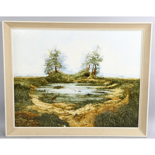 797 - Mid-20th century landscape oil on canvas, unsigned, 71cm x 91cm, framed