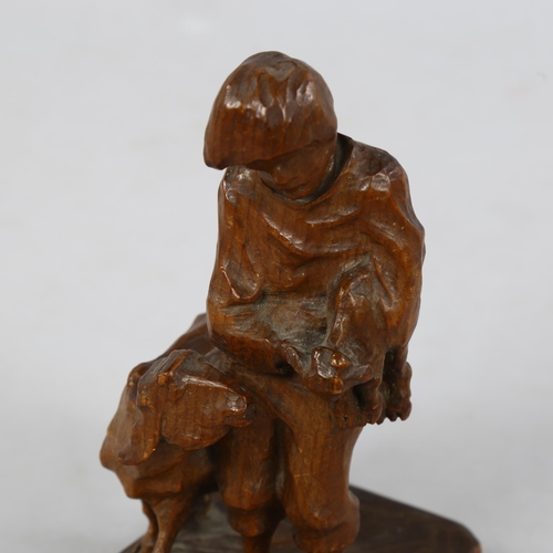 798 - A wood carving circa 1900, man with goat and kid, possibly Italian, unsigned, height 20cm