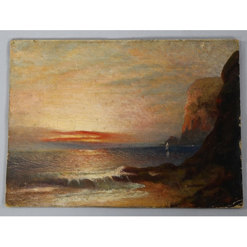 799 - 19th century British School, sunset seascape, oil on board, unsigned, 21cm x 28cm, unframed