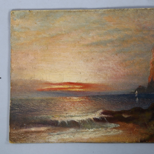 799 - 19th century British School, sunset seascape, oil on board, unsigned, 21cm x 28cm, unframed