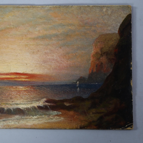 799 - 19th century British School, sunset seascape, oil on board, unsigned, 21cm x 28cm, unframed