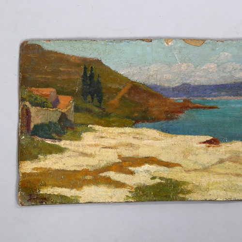 800 - Early 20th century impressionist landscape view on the Rhone, oil on board, indistinctly signed, 17c... 