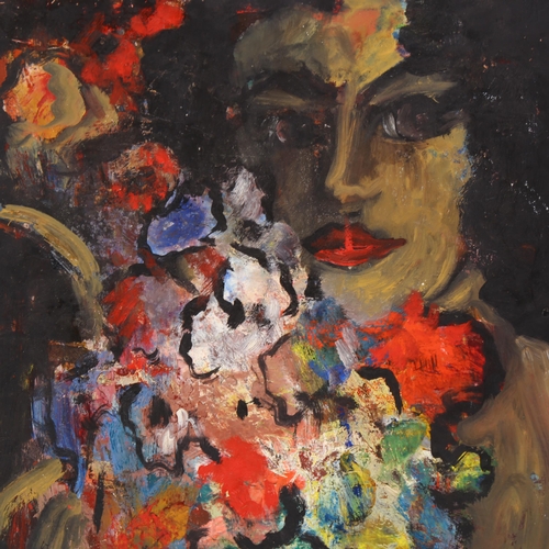 803 - German Expressionist School, abstract portrait study, oil on board, indistinctly signed, 42cm x 34cm... 