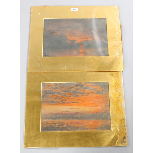 807 - W S Goodwin, pair of sunset cloud studies, watercolours, both signed and dated 1885, 23cm x 34cm, mo... 