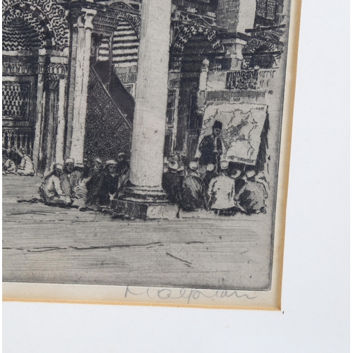 816 - Frederick Halpern, teaching in the mosque, etching, signed and numbered 7/25, plate 21cm x 29cm, fra... 